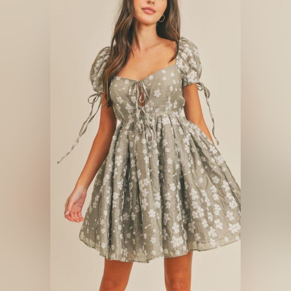 Mable Tie Front Floral Mini Dress Cottage Core Coquette size S